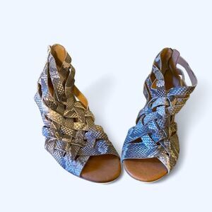 Corso Como Snakeskin Leather Woven Sandals Heels 8.5M